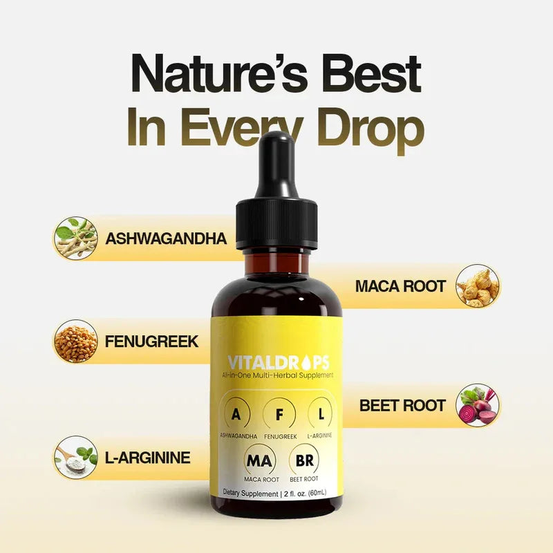 OEM Bestseller 100% plantaardige Vital Drops met Ashwagandha & Maca-wortel voor volwassenen, voor hormoonbalans en een mooie figuur