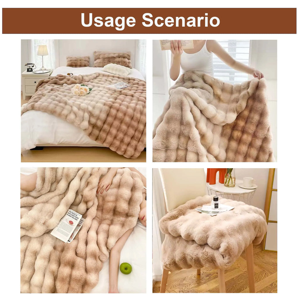 Luxe Bubble Minky Pluizige Zachte Decoratieve Deken Super Comfortabel Konijn Faux Bont Gooien Deken Voor Slaapbank Kantoor