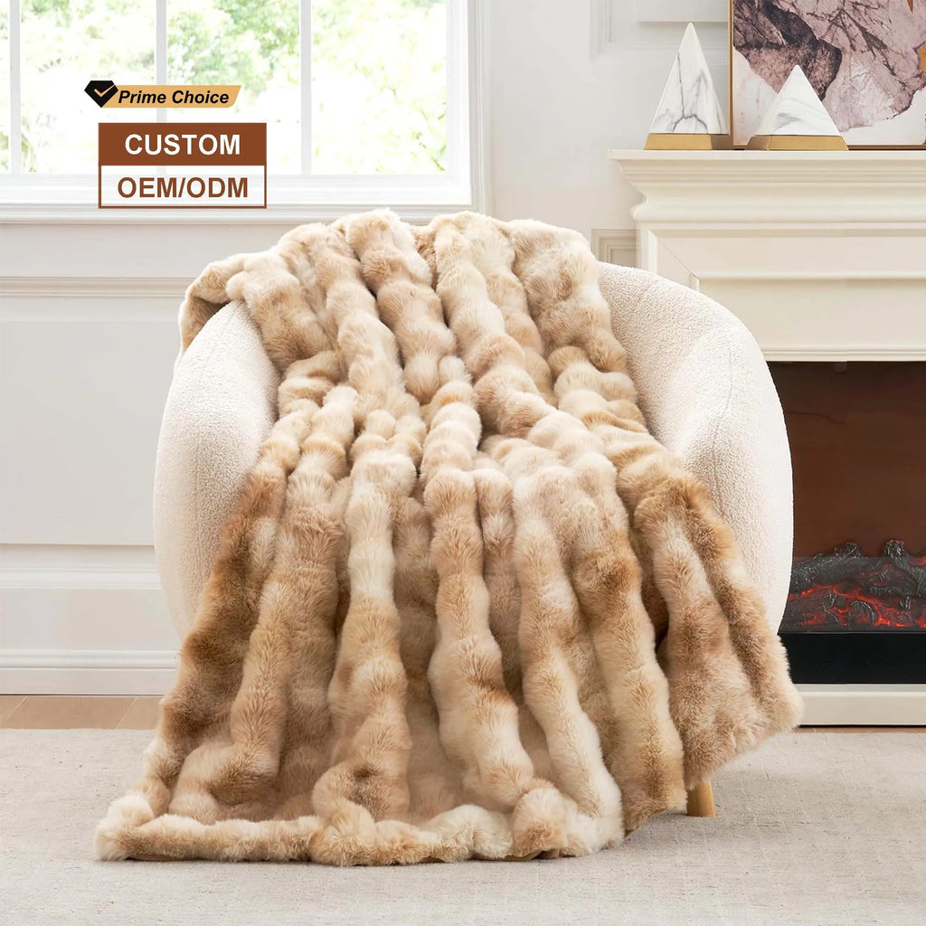 Luxe Bubble Minky Pluizige Zachte Decoratieve Deken Super Comfortabel Konijn Faux Bont Gooien Deken Voor Slaapbank Kantoor